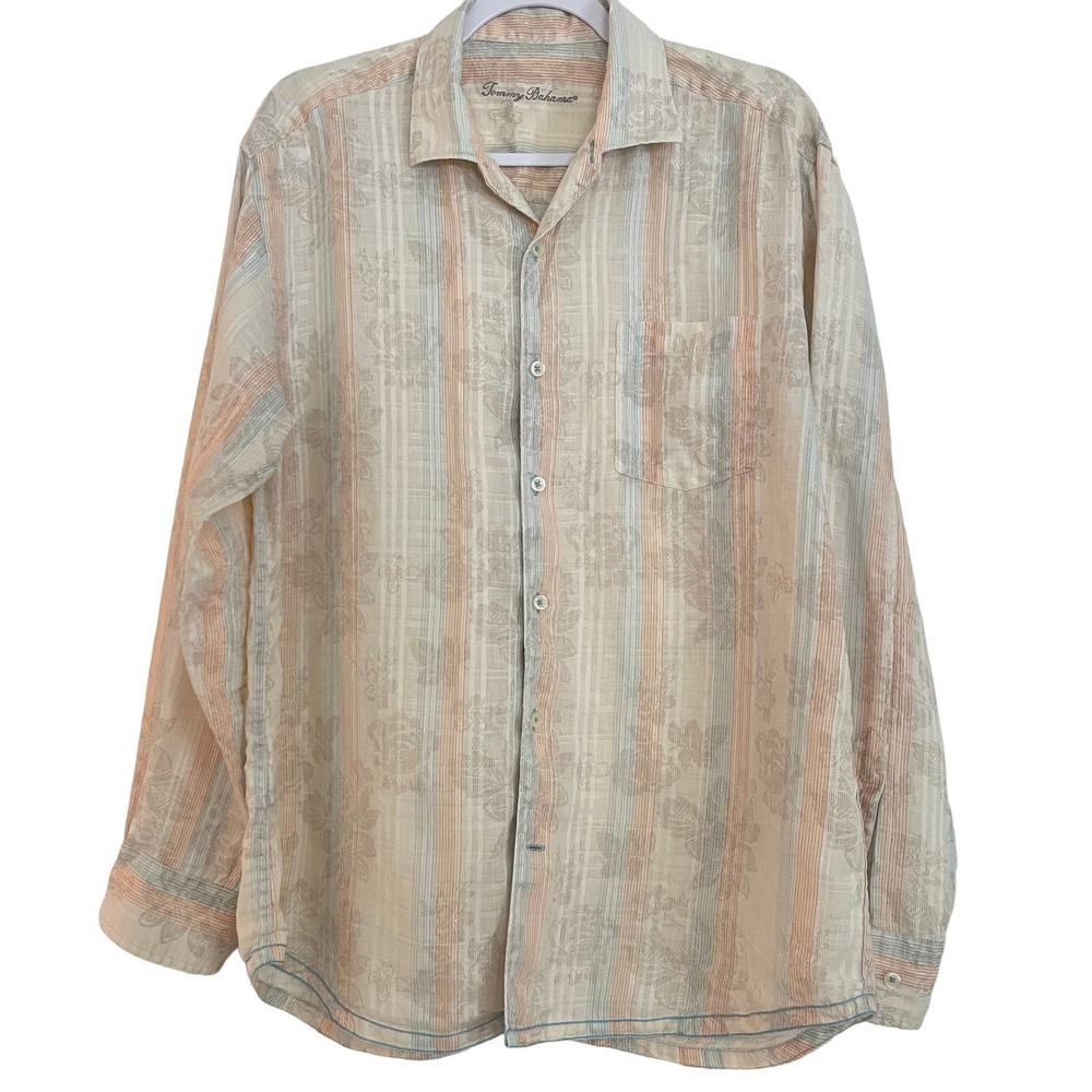 Tommy Bahama Men's Linen Casual Button Down Stripped Shirt Size M